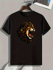 Lion Pattern Print Men's Sports T-shirt - Fitness Outdoor Clothes