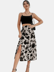 Graphic Print Split Skirt High Waist Casual Summer Women's Clothing