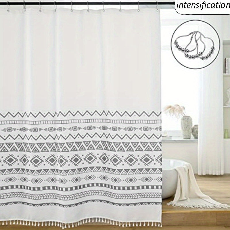 Bohemia Style Shower Curtain with Tassel Durable Waterproof Mildew Proof Fabric