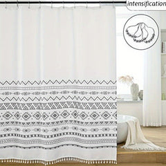 Bohemia Style Shower Curtain with Tassel Durable Waterproof Mildew Proof Fabric
