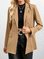Double Breasted Lapel Blazer Solid Long Sleeve Office Work Women's Clothing