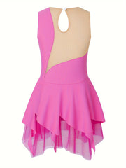 Girls Sleeveless Ice Skating Dress Rhinestone Gymnastic Leotard