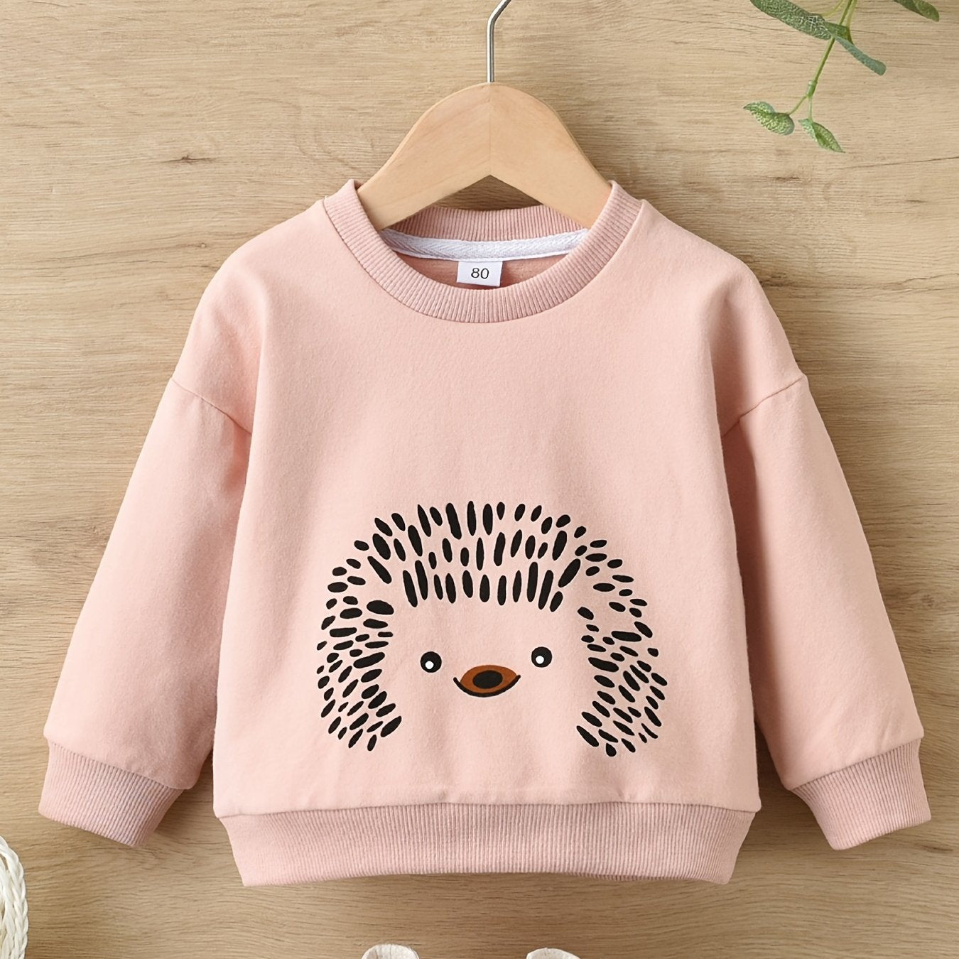 Girls Hedgehog Print Pullover Sweatshirt Crew Neck Top