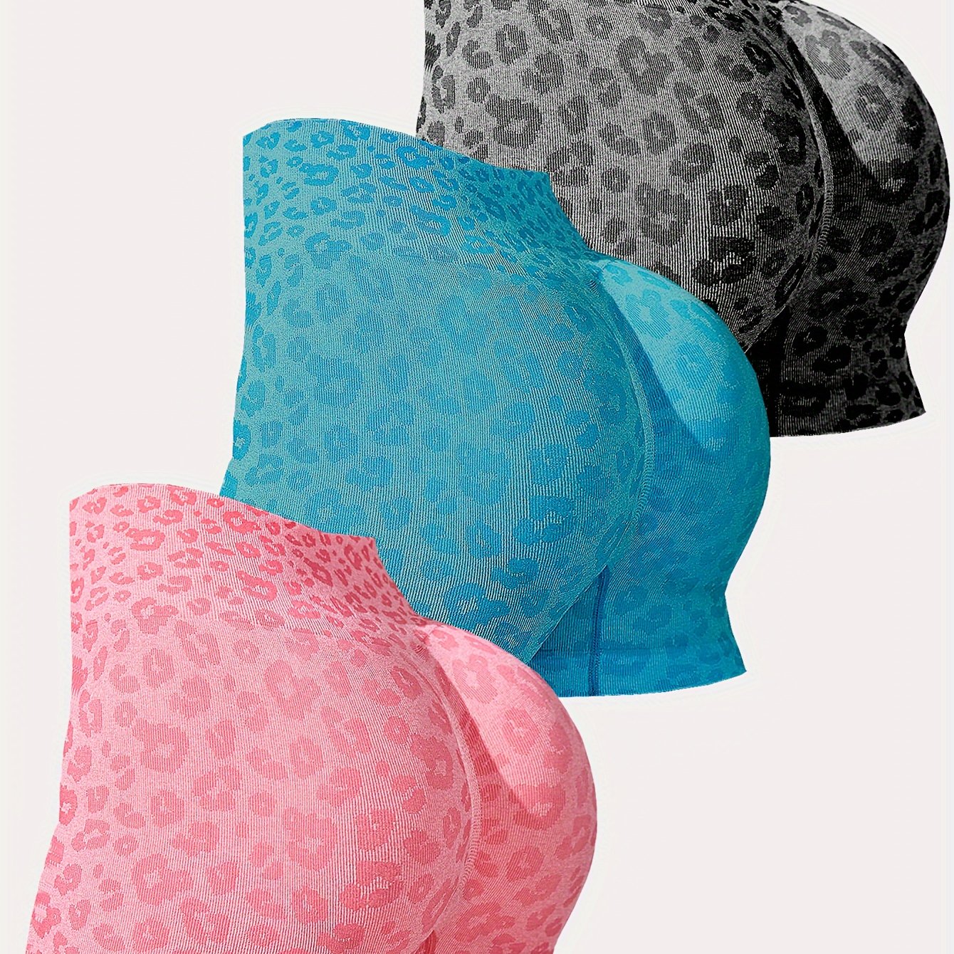 3pcs Leopard Print Hip Lifting Yoga Shorts High Waist Workout Activewear