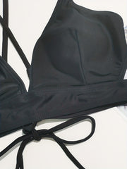 Cut Out Bikini Top V Neck Strappy Backless Triangle Casual Beachwear