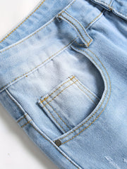 Slim Fit Ripped Denim Shorts Men's Casual Street Style Distressed Denim Shorts