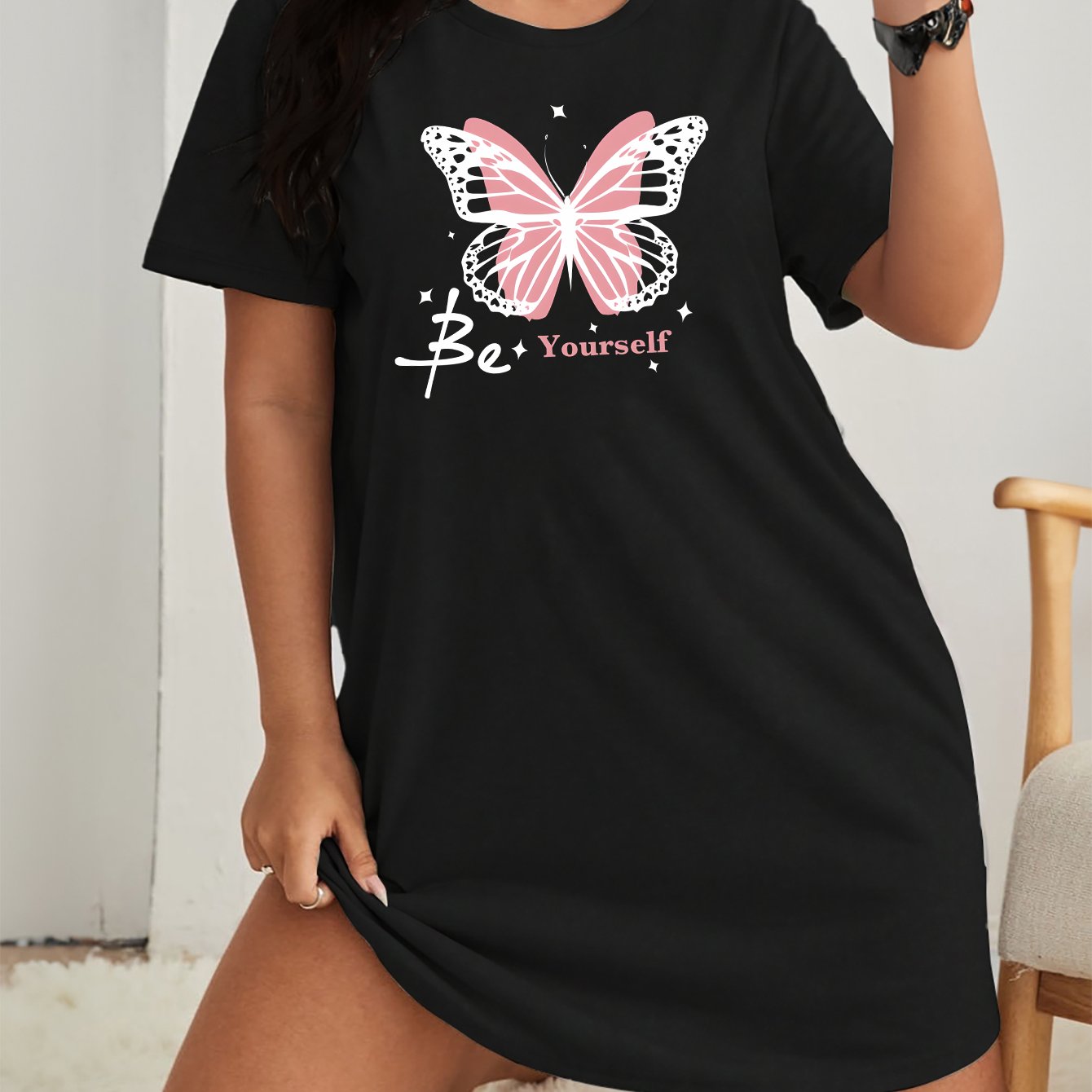 Butterfly Print Nightdress Casual Loungewear Dress