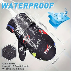 4 Pairs Kids Waterproof Fleece-Lined Mittens for Winter Skiing
