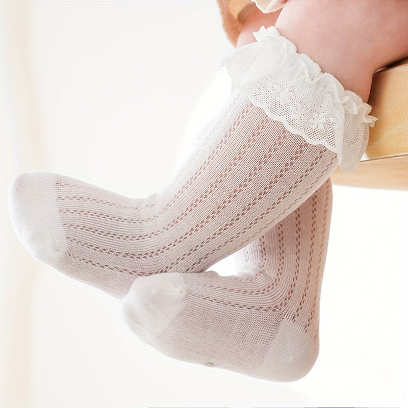 Girls Lace Brim Socks Comfortable Summer Mesh Crew Socks
