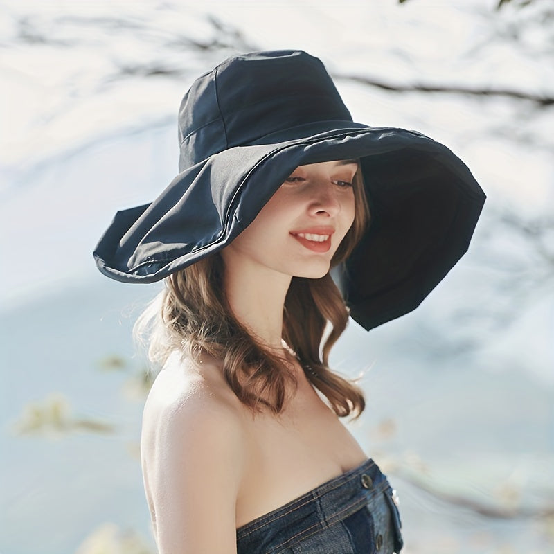 Solid Casual Sun Hat UV Protection Travel Beach Hats Women
