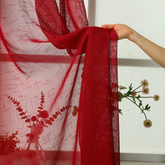 Red Pattern Yarn Curtain Solid Cotton Linen Window Sheer Curtain