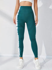 Women's Green and Contrast Leggings for Yoga Running Fitness