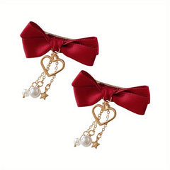 2pcs Girls Bowknot Hair Clips Stars & Hearts Pendant Hairpins