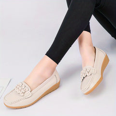 Women's Bowknot Wedge Loafers Slip On Faux Leather Shoes
