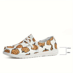 Women's Skate Shoes with Pumpkin Pattern, Flat Lace-up Canvas