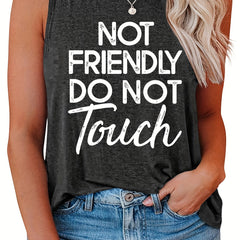 Slogan Print Tank Top Round Neck Stretch Casual Top