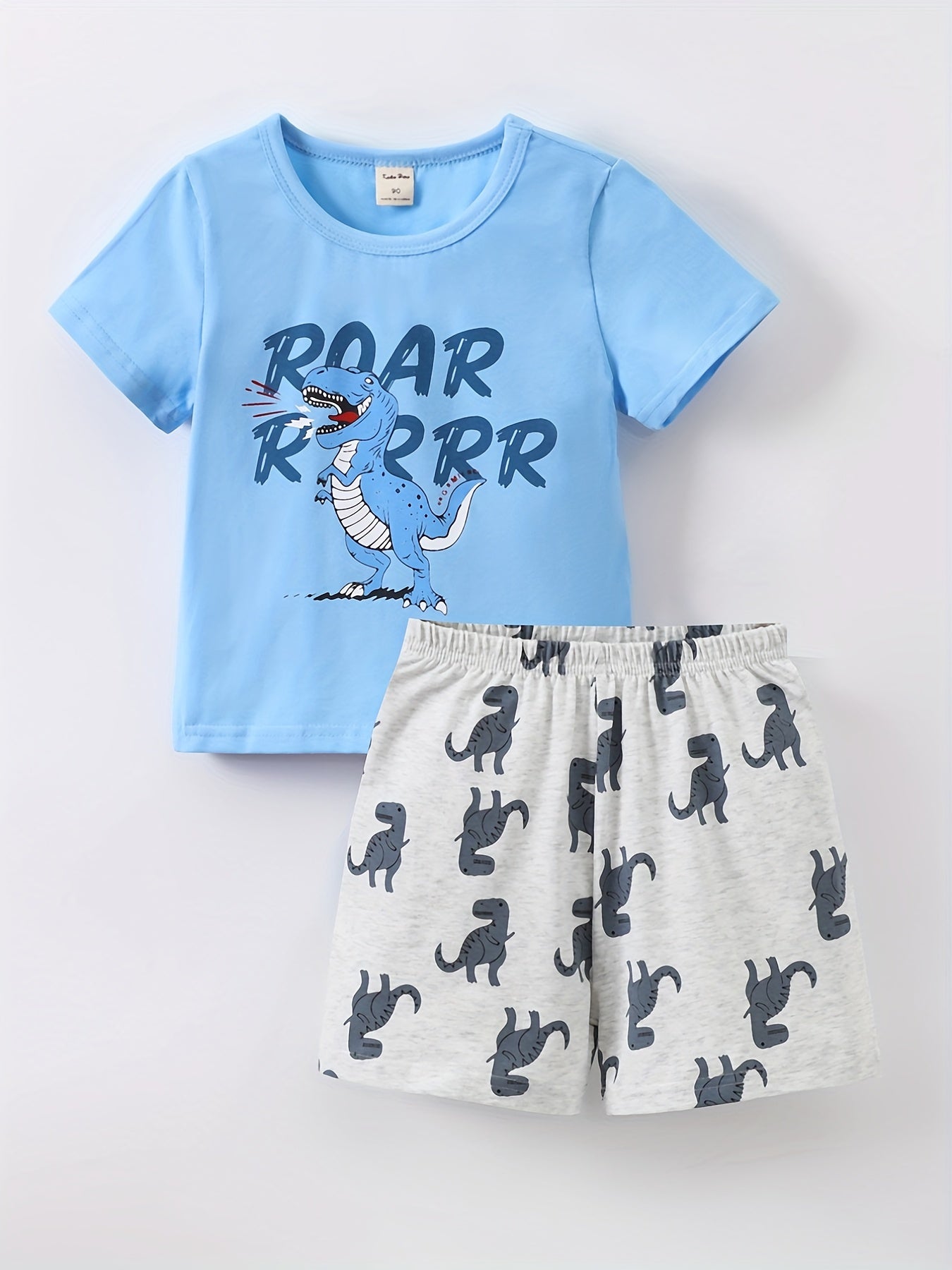 Boys Dinosaur Graphic Print T shirt & Shorts Set For Summer