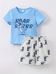 Boys Dinosaur Graphic Print T shirt & Shorts Set For Summer