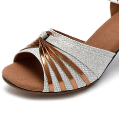 Women's Silver Glitter Dance Shoes for Latin Ballroom Performances