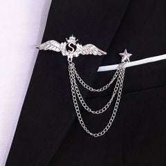 Alloy Artificial Diamond Wings Brooch Chain Style Pin Corsage
