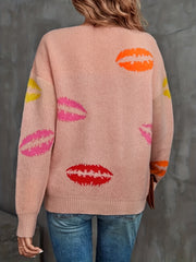 Women's Plus Kiss Print V Neck Sweater