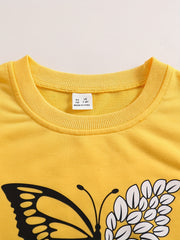 Girls Butterfly & Leaves Crew Neck Sweatshirts For Sports Casual Outfit