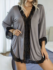 Plus Size Sexy Nightgown Long Sleeve Loungewear Robe