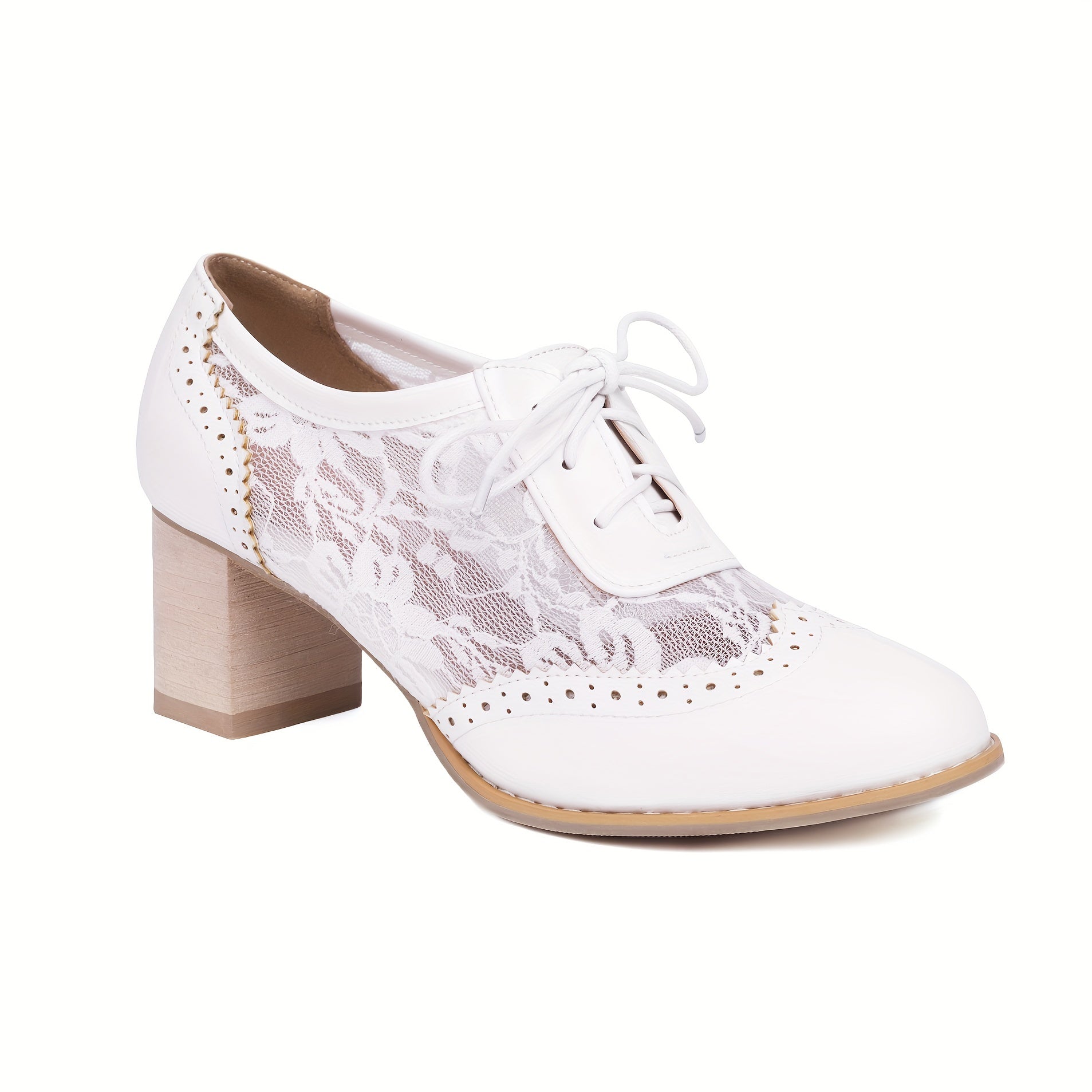 Women's Chunky Heel Brogues Mesh Lace Up Oxfords