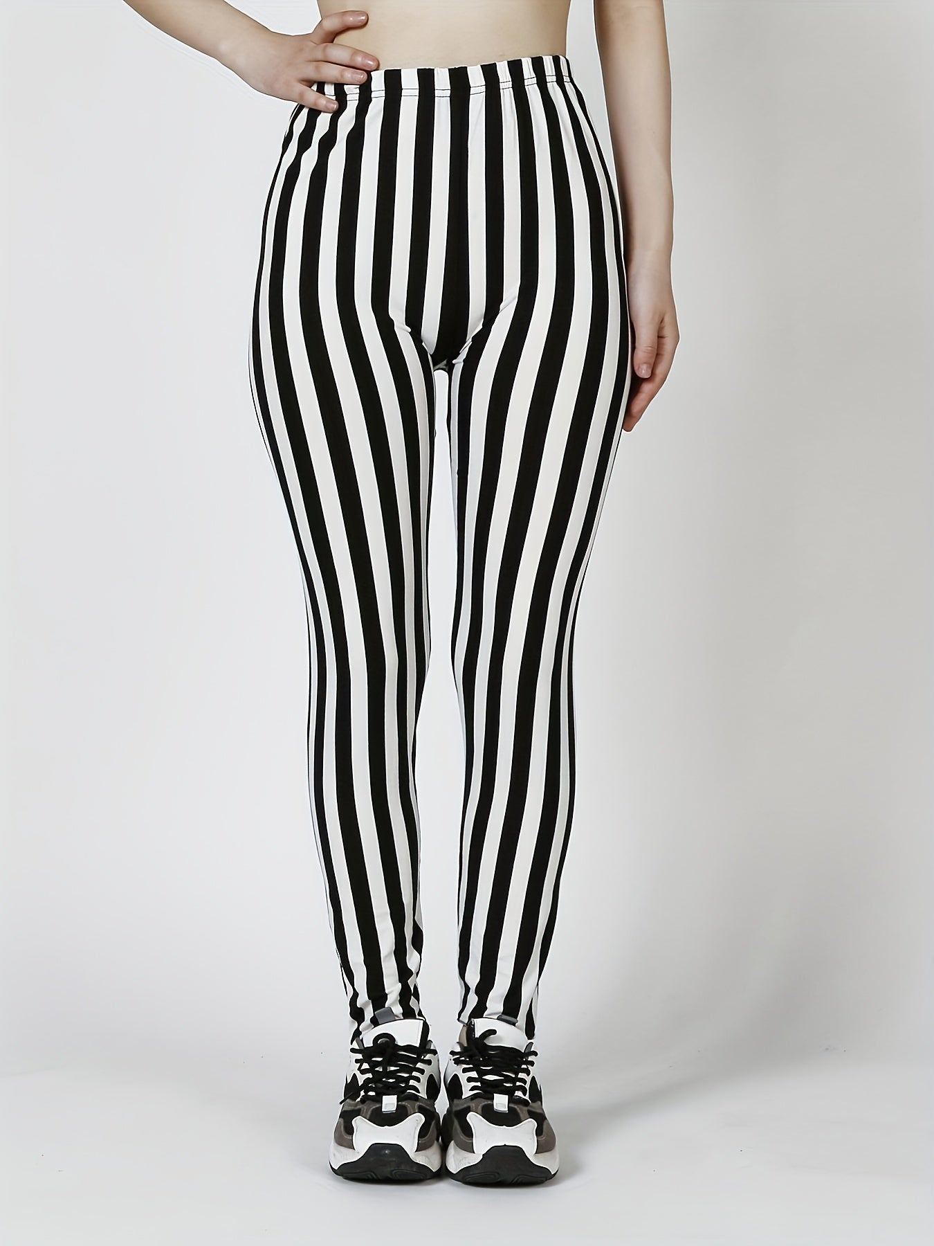 Striped Print Skinny Leggings Casual Stretchy Leggings