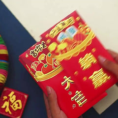 6pcs Red Envelopes Dragon Year Lucky Money 6 Different Golden Embossed Patterns