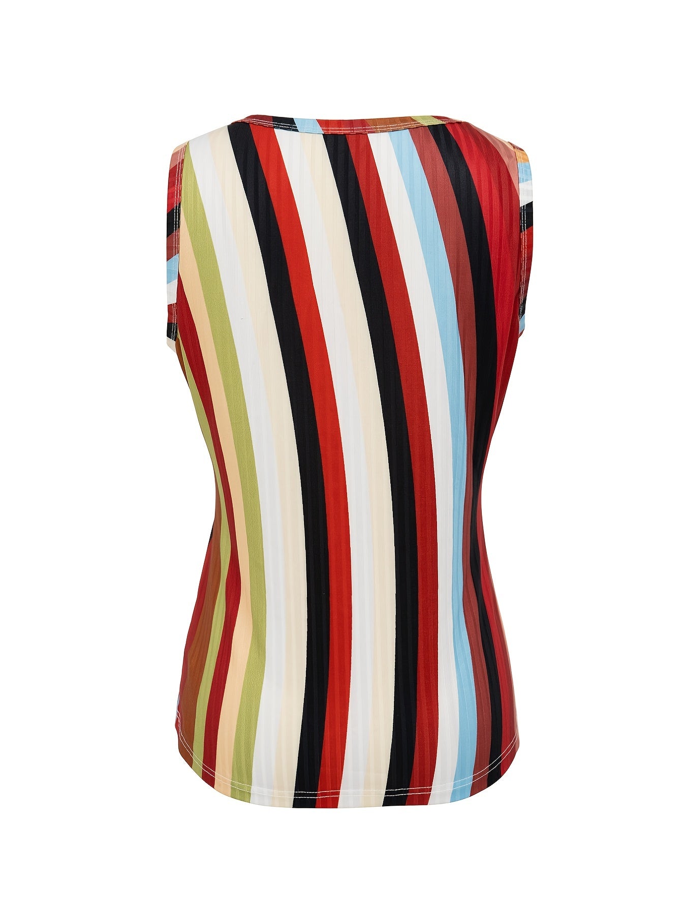 Rainbow Stripe Print Tank Top Button Front Summer Sleeveless Top