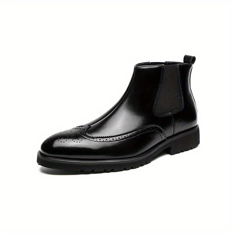 Men's Brogue Chelsea Boots Pointed Toe Slip On Ankle Boots