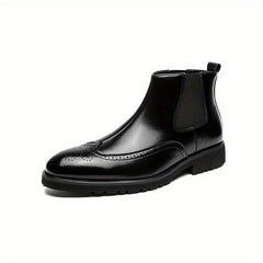 Men's Brogue Chelsea Boots Pointed Toe Slip On Ankle Boots