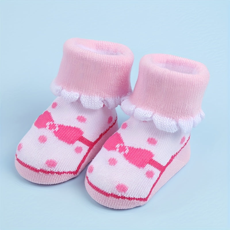 3 Pairs Baby Girls Princess Bow Dot Pattern Lace Crew Socks
