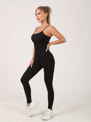 Tummy Control Yoga Jumpsuit Round Neck Bodysuit Women's Activewear