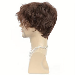 Brown Curly Hair With Bangs Men's Synthetic Wig For Daily Party
