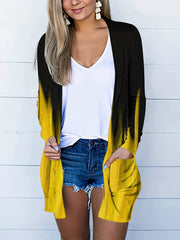 Graphic Print Long Sleeve Open Front Cardigan with Pockets