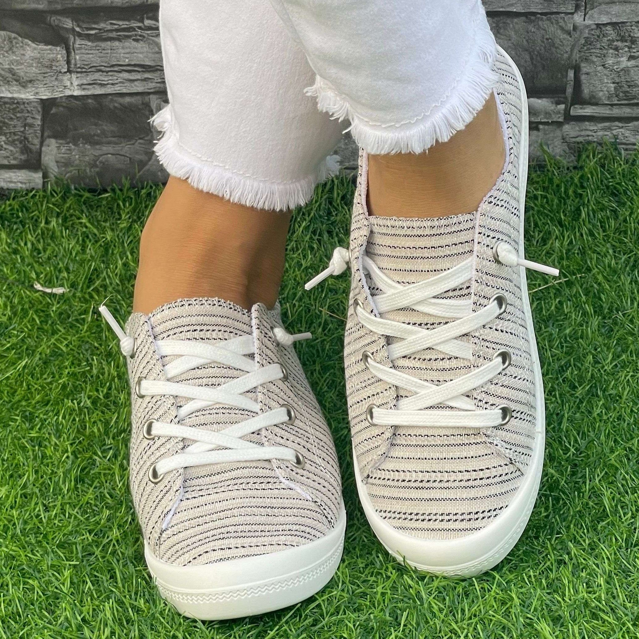 Casual Striped Flat Shoes Women's Lightweight Sport Shoes