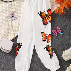 Girls Butterfly Print Jogger Pants for Spring/Fall