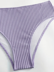 Solid Ribbed V Neck Backless Crop Cami Top & Panty Swimsuit