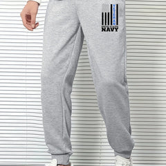 Men s Navy Word Print Sports Pants Comfortable Trouser