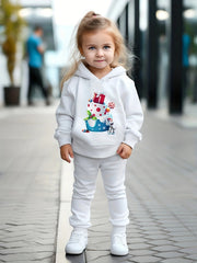 Girls Cartoon Cake Hooded Sweatshirt Set Long Sleeve Solid Sweatpants