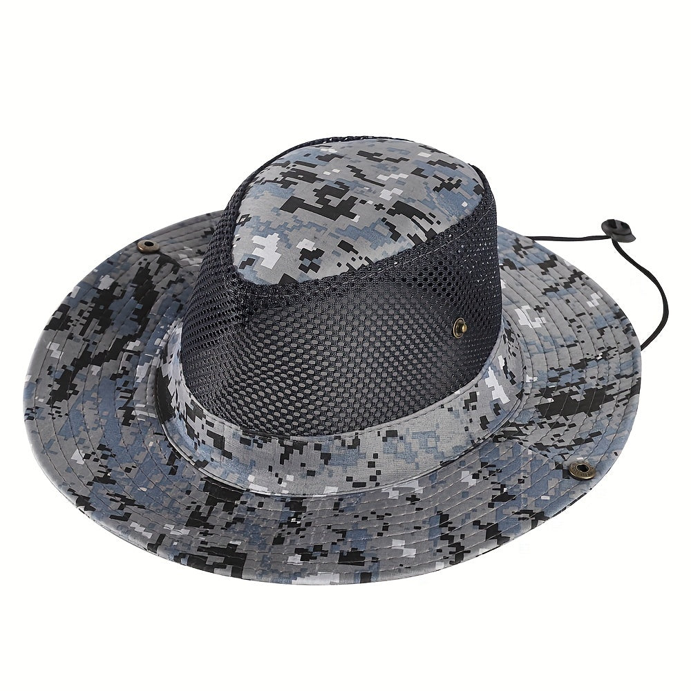 Camouflage Mesh Bucket Hat Wide Brim UV Protection Sun Hat