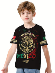 MEXICO EAGLE 3D Print Boy's Casual Tee Short Sleeve Crew Neck Comfy T shirt