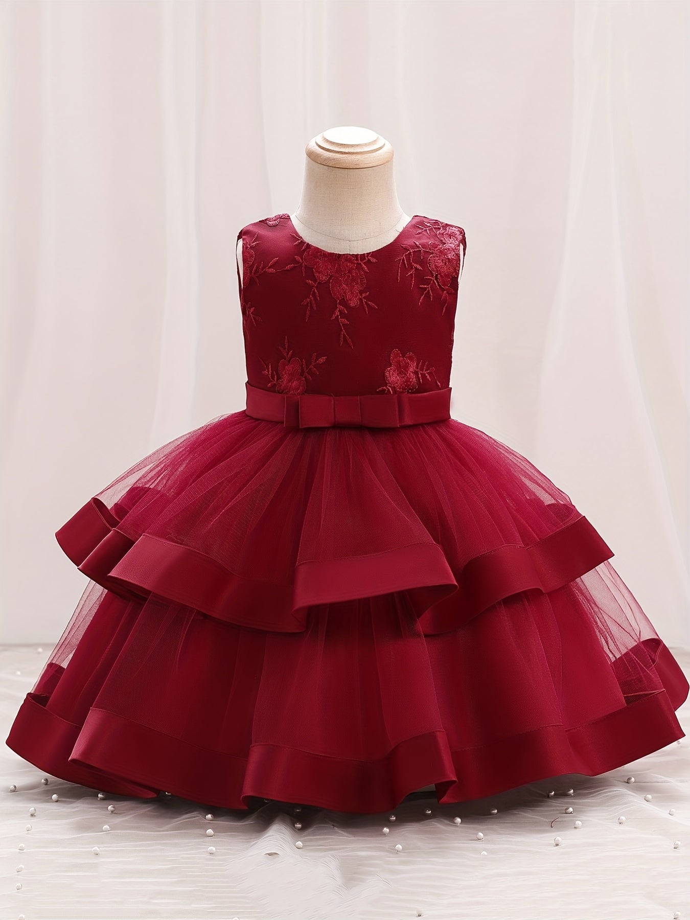 Baby Girls Floral Sleeveless Backless Layered Mesh Princess Dress