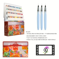 Watercolor Brush Pen Set 120 Colors Real Brush Tips Washable Non-toxic