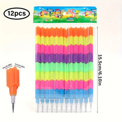 12PCS Colorful Stackable Pencil Party Favors for Kids Back to School Supplies