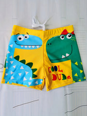 Boys Dinosaur DUDE Print Swim Trunks Stretchy Beach Shorts