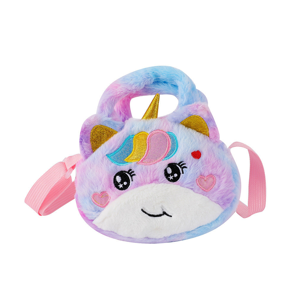 Girls Princess Unicorn Plush Crossbody Bag for Cosmetic Phone Storage