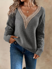 Lace Sleeve V Neck Sweater